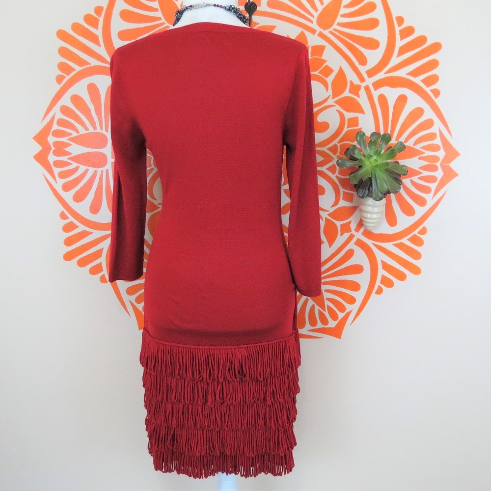 Calvin Klein Red Fringe Sweater Dress S - Picture 3 of 3